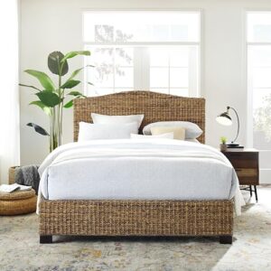 Crosley Furniture Serena Platform Bed, Handwoven Natural Fiber Rattan Headboard and Footboard Set, Banana Leaf, King