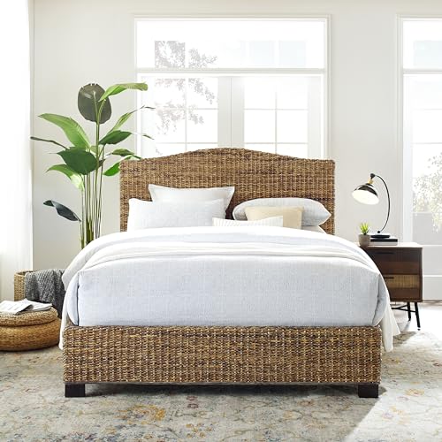 Crosley Furniture Serena Platform Bed, Handwoven Natural Fiber Rattan Headboard and Footboard Set, Banana Leaf, King