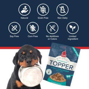 PLATO Pet Treats Air Dried Dog Food Topper, Dog Food Topper, Fish and Collagen Recipe, Superfood, Grain Free, Made in The USA, 12oz