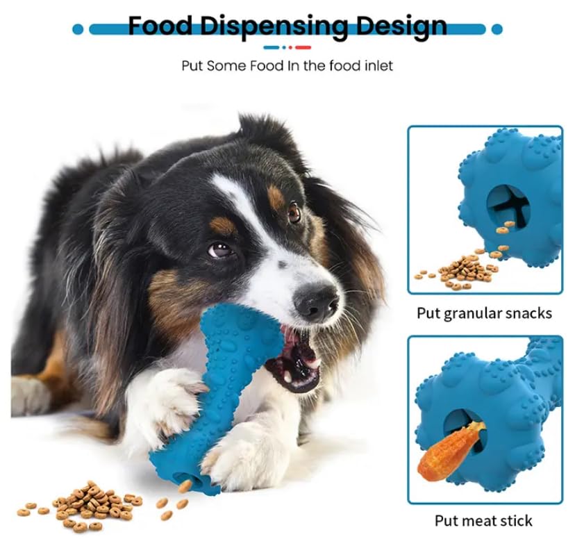 2 in 1 Premium Dog Toy, Dog Toys for Aggressive chewers, Combinated Food Dispenser and Speaker Function, Unique Design, Easy to Chew; 100% Safe Natural Rubber; for All Breed and Species