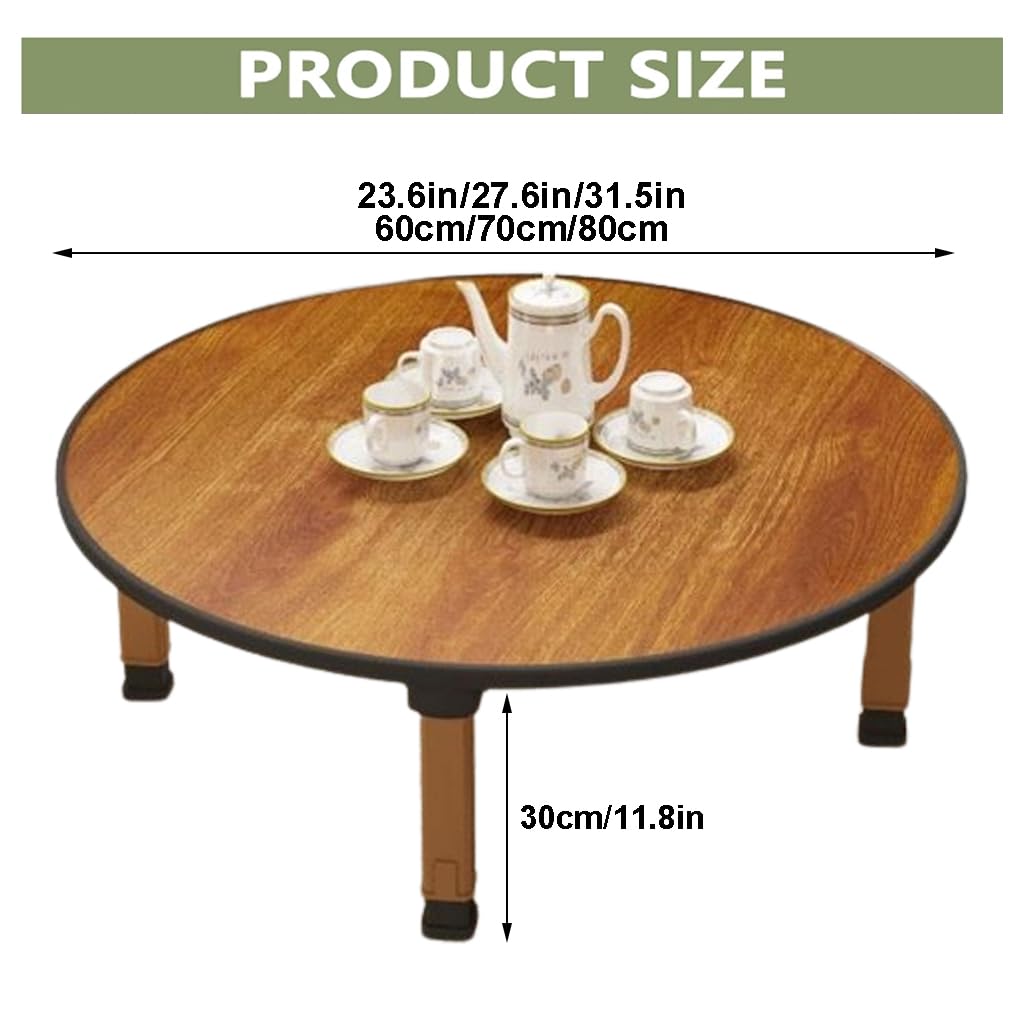 WIKLMOTH Folding Round Japanese-Style Tea Coffee Table Low Table, Foldable Dining Table, Study Table, Small Desk, for Tatami Sitting On The Floor Bedroom Bay Window Tea Room, Space Save(70 * 30cm)