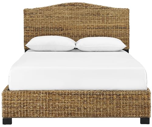 Crosley Furniture Serena Platform Bed, Handwoven Natural Fiber Rattan Headboard and Footboard Set, Banana Leaf, King