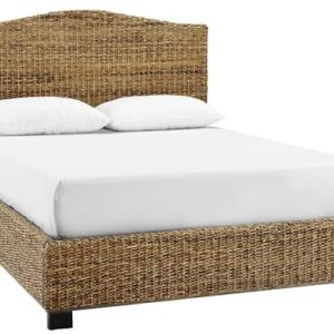 Crosley Furniture Serena Platform Bed, Handwoven Natural Fiber Rattan Headboard and Footboard Set, Banana Leaf, King