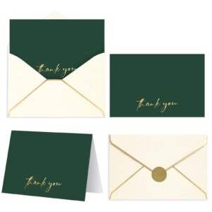 AZAZA 48 PCS Thank You Cards with Envelopes 4x6, Green Wedding Thank You Cards Gold Foil, Minimalistic Blank Thank You Notes for Graduation Baby Shower Bridal Shower (Green)