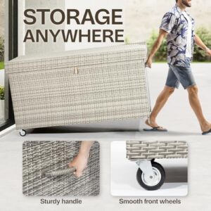 Idzo Outdoor Wicker Storage Box, 1000 Hours UV Wicker Cushion Storage Box for Patio Durable Against Weather, 200 Gallon Extra Large Deck Box, Soft-Close Hinge Included - Light Gray