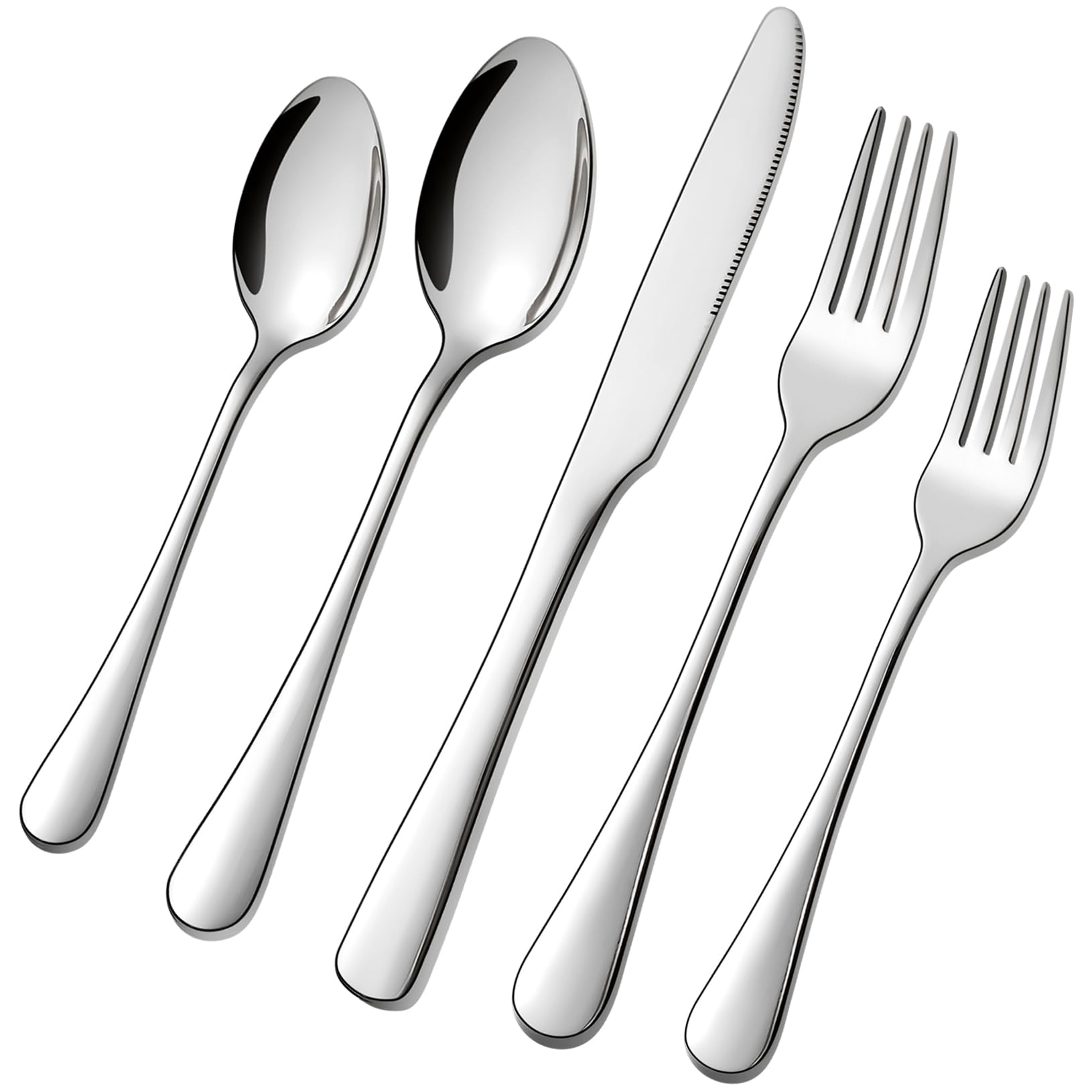 suoundey 5pcs Stainless Steel Silverware Set, Kitchen Cutlery Set, Mirror Polished Forks Knives and Spoons Set for Home and Restaurant, Rust Resistant Eating Utensil Set