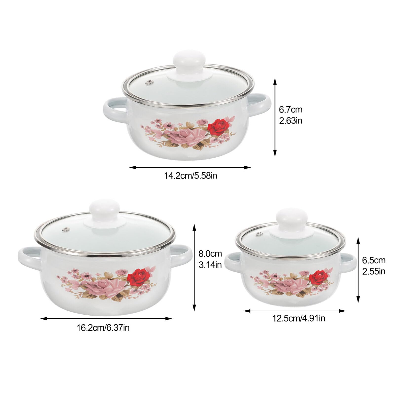 Luxshiny 3pcs Enamel Stock Pot with Lid Retro Floral Cooking Pot Stew Bean Simmer Pot Vintage Soup Pot with Handles Nonstick Cookware for Induction Cookers Gas Stove Random Pattern