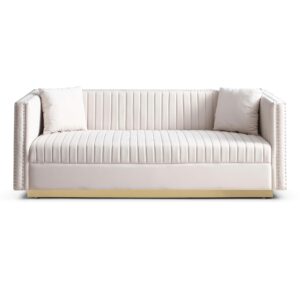 Tmsan 78" Velvet Sofa Couch, Modern Tufted Comfy 3-Seater Sofa Couch with 2 Pillows for Living Room Bedroom Apartment