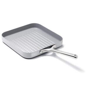 caraway square grill pan - 11” grill pan - non-stick ceramic coated - non toxic, ptfe & pfoa free - oven safe & compatible with all stovetops - gray