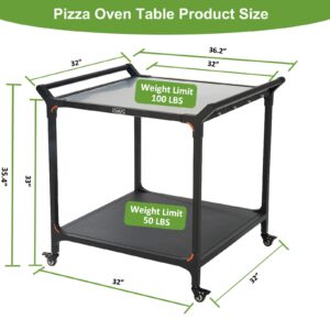 NUUK Outdoor Grill Cart with Double-Shelf 32" x 32" Grilling Prep Table Stainless Steel Rolling Outdoor Pizza Oven Table with Solid Steel Frame, Outdoor Cooking Station, Outdoor Dining Bar