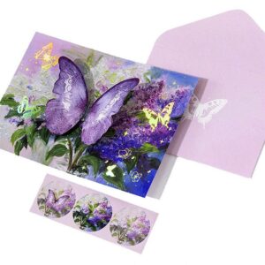 leuapl 3d pop up butterfly greeting card with envelope for friends, foldable popup celebration cards for birthday, graduation, wedding, anniversary, thank you,valentine's day, all occasio (purple)