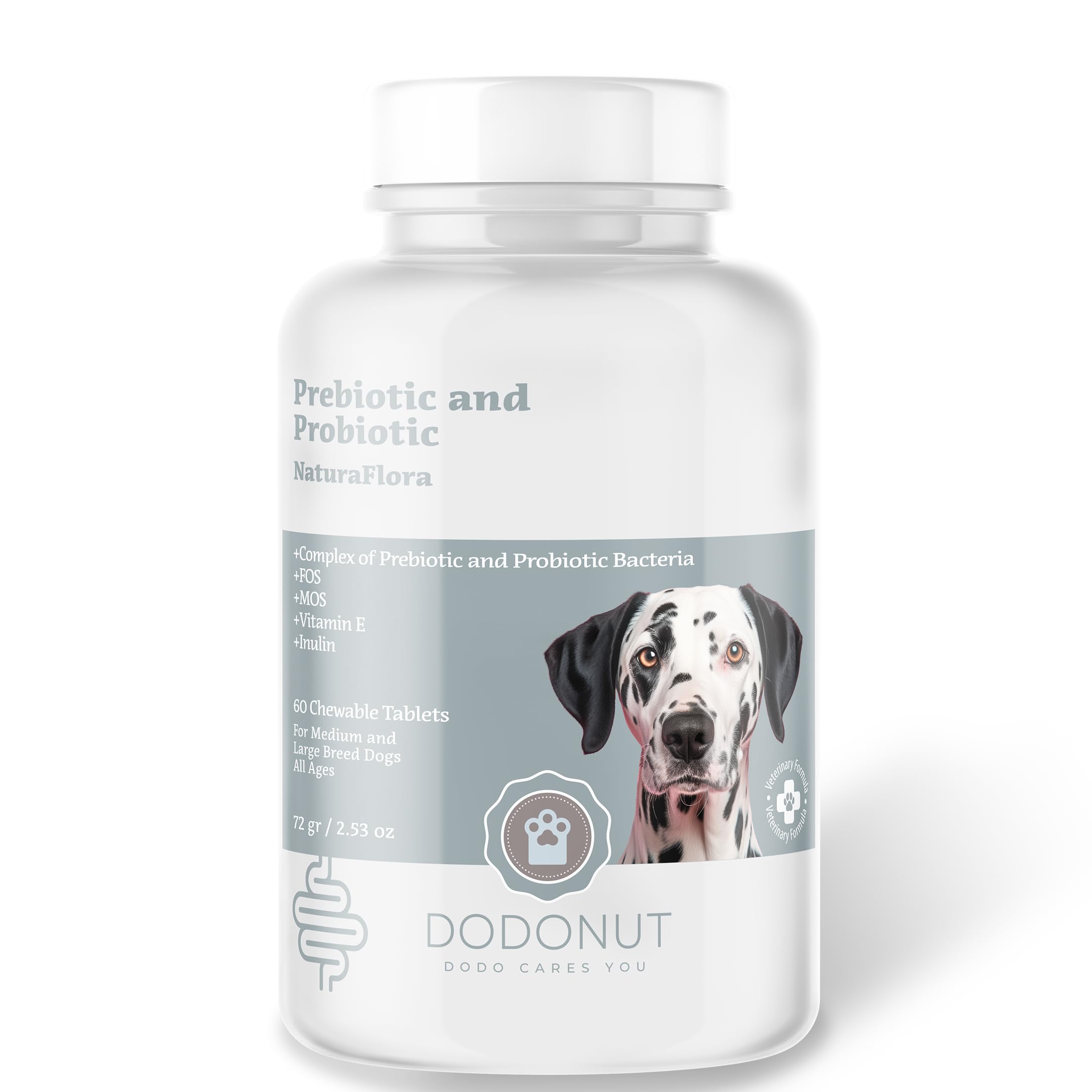 Dodonut NaturaFlora Prebiotic&Probiotic Supplement for Dogs, Digestion and Immunity Health Support, 60 Chewable Count