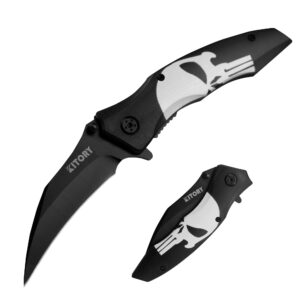 kitory pocket knife, edc folding knife outdoor, multi-purpose stainless steel 8cr15mov black hawkbill blade,military style, mens gift