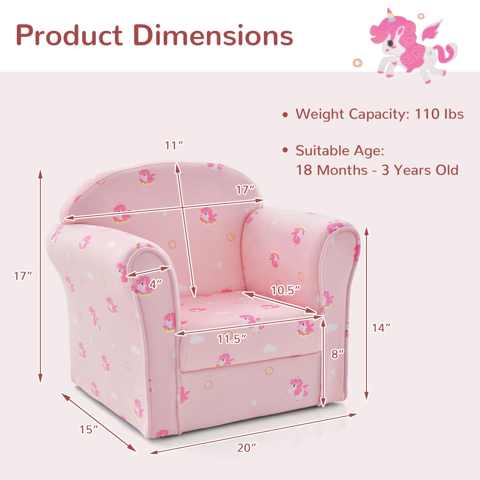 INFANS Kids Sofa, Toddler Armchair Chair with Sturdy Wood Construction Cartoon Pattern, Upholstered Children Armrest Couch for Nursery Kindergarten Playroom Preschool, Gift for Boys Girls