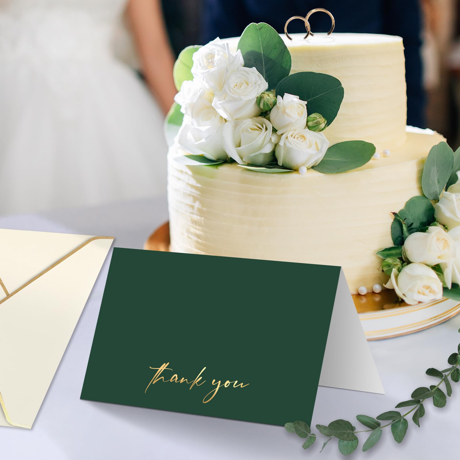 AZAZA 48 PCS Thank You Cards with Envelopes 4x6, Green Wedding Thank You Cards Gold Foil, Minimalistic Blank Thank You Notes for Graduation Baby Shower Bridal Shower (Green)