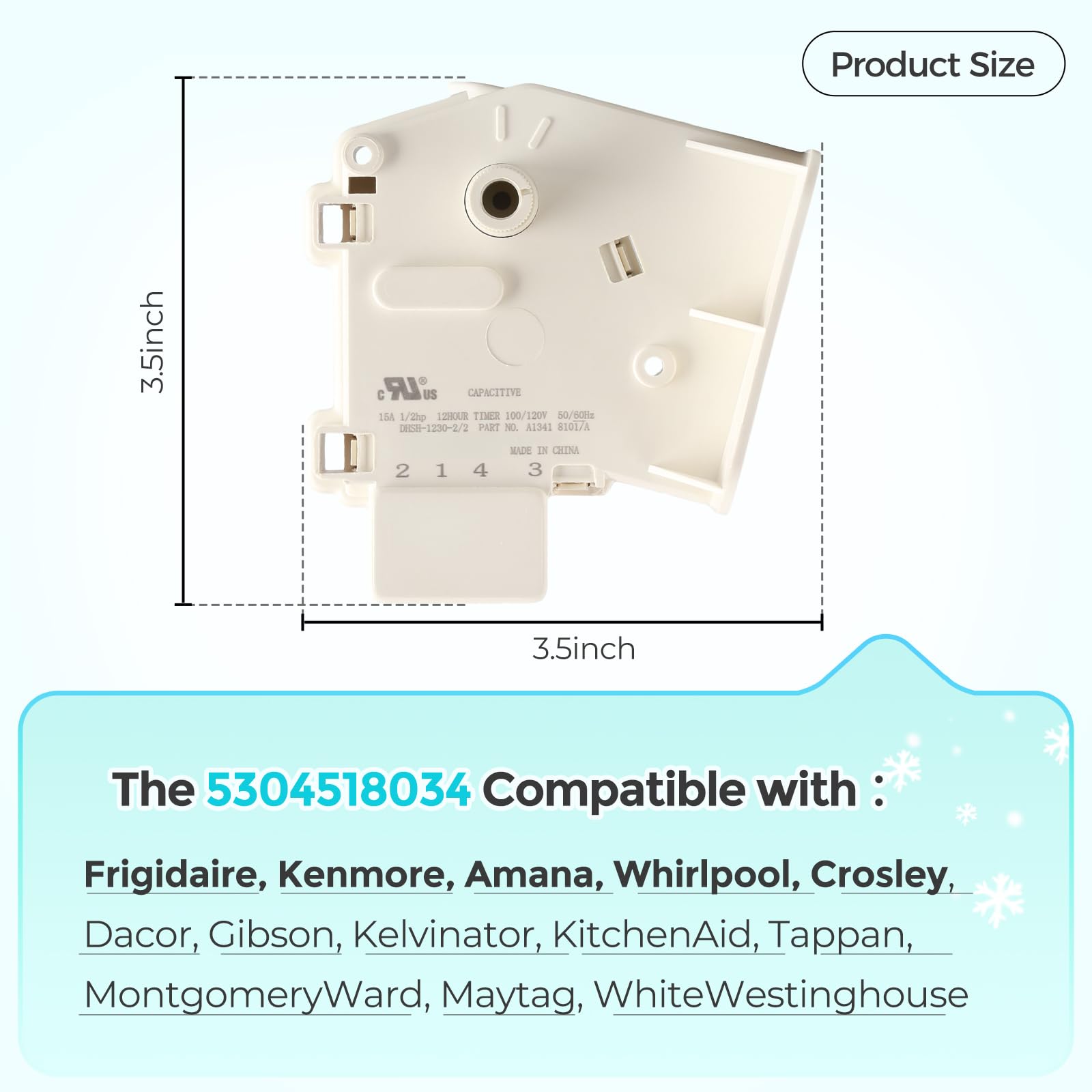 5304518034 Refrigerator/Freezer Defrost Timer Compatible with Frigidaire Kenmore Whirlpool Crosley Etc, Replacement Part 297318010 216744500 216744400 216517400 AP6799886 Etc