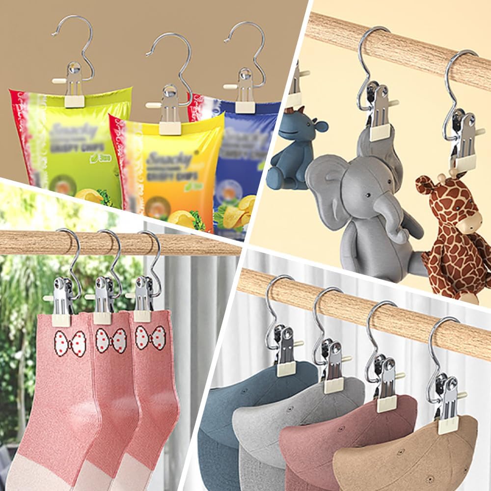 Space-Saving Clothespin Hat Pants Storage Hanging Travel Hook, Stainless Steel Boot Hangers Clips Boot Hangers for Closet, Laundry Hooks Hanging Clips Clothes Pins Socks Towel Clips (Black, 30Pcs)