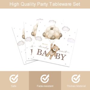 We Can Bearly Wait Bear Baby Shower Party Supplies Serves 24, Includes Plates, Napkins, Forks, Brown Nude Party Tableware Set for Boy Girl, Total 96PCS