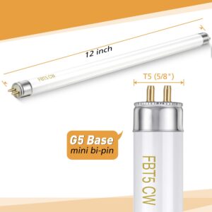 Hiboom 6 Pack F8T5 4100K Fluorescent Light Bulbs with G5 Mini Bi Pin Base, 12 Inches 8W Cool White T5 Tube Replacement for Under Cabinet Light, Kitchen, RV, Closet