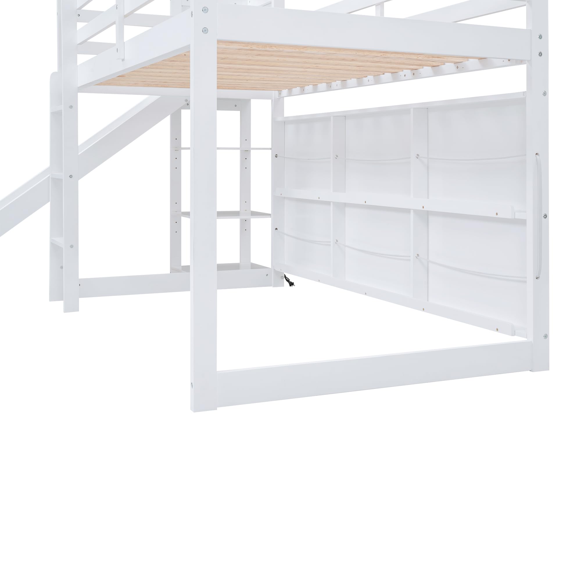 Merax Twin Size House Loft Bed with Slide and Storage Shelves, Wood Loft Bed for Boys & Girls (White)