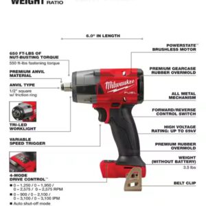 2962-20 For Milwaukee M18 FUEL™ 1/2" Mid-Torque Impact Wrench w/Friction Ring Bare