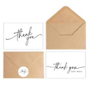 24 pack thank you cards bulk with kraft envelopes and matching stickers, 4x6 inch minimalist design | suitable for business, baby shower, wedding, small business, graduation, bridal shower, funeral