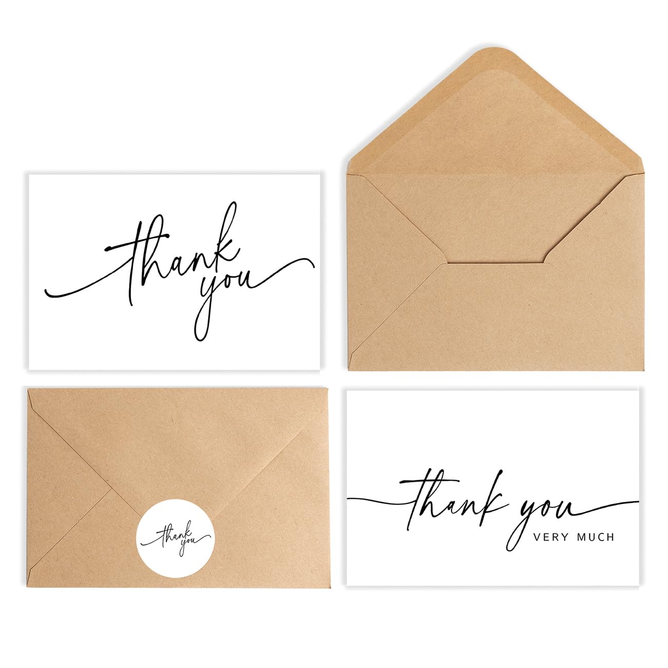 24 Pack Thank You Cards Bulk with Kraft Envelopes and Matching Stickers, 4x6 Inch Minimalist Design | Suitable for Business, Baby Shower, Wedding, Small Business, Graduation, Bridal Shower, Funeral