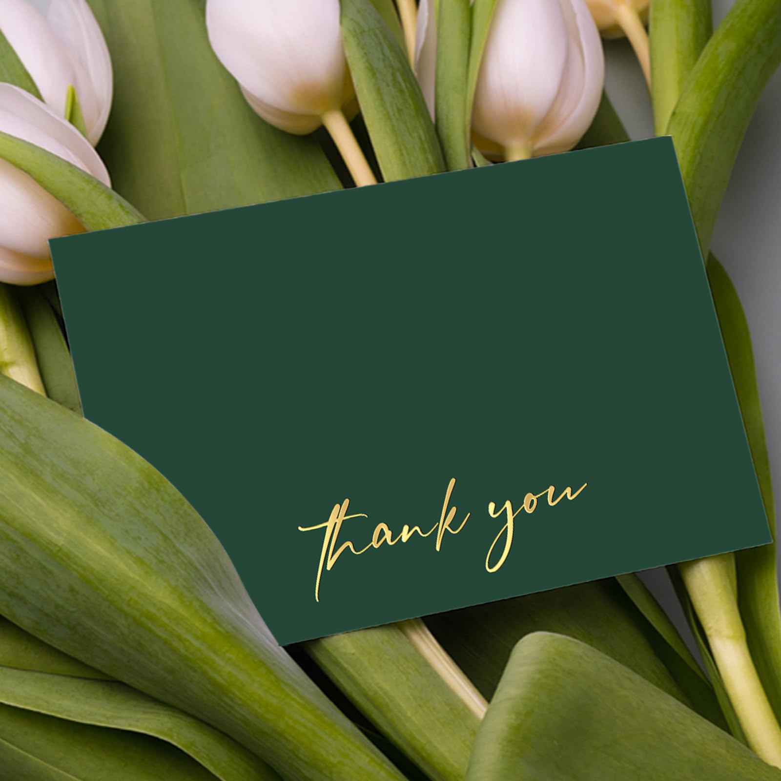 AZAZA 48 PCS Thank You Cards with Envelopes 4x6, Green Wedding Thank You Cards Gold Foil, Minimalistic Blank Thank You Notes for Graduation Baby Shower Bridal Shower (Green)