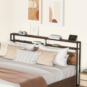 HOMCENES Headboard, Headboard for King Size, Storage Headboard with 2 Outlets and 4 USB Ports, Head Board with Storage Shelf, Height Adjustable, Stable and Sturdy, Comfortable Modern Headboard