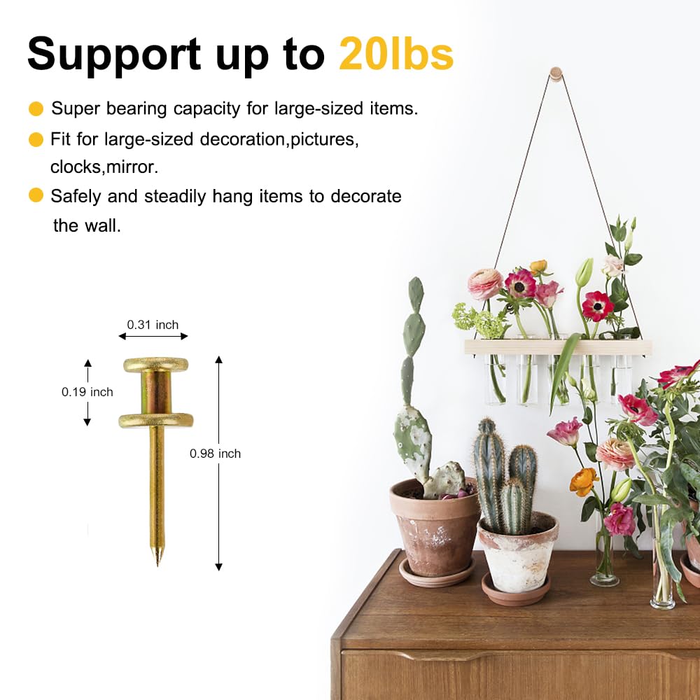 FUZANWJ Double Headed Picture Hangers(20lbs-50pcs), Picture Hanging Nails, Thumb Tacks for Wall Hanging, Wall Nails for Hanging, Professional Plaster Picture Hooks for Wooden Wall or Drywall