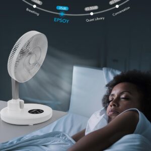 Eposy Standing Oscillating Fan 12" Foldable Portable Quiet Floor Fan,12000mAh with Remote, Timer, Height Adjustable,6 Speed Portable Fan,White