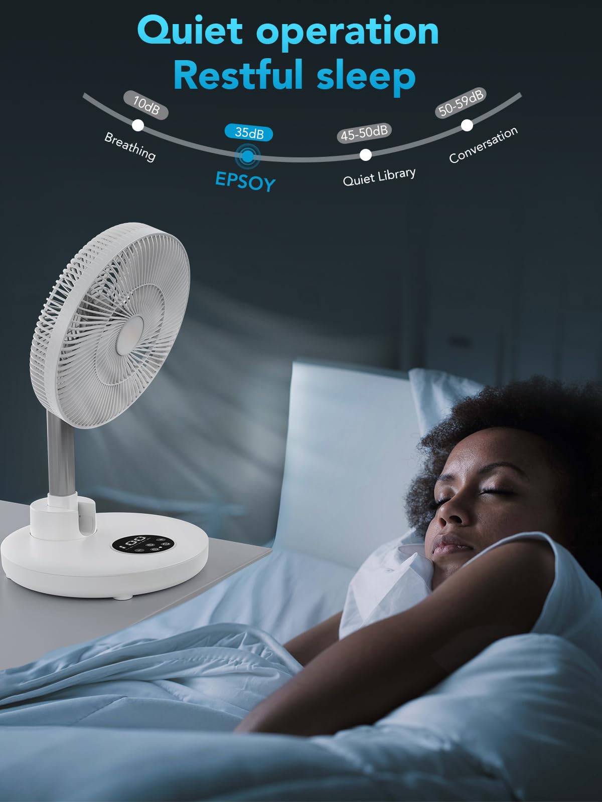 Eposy Standing Oscillating Fan 12" Foldable Portable Quiet Floor Fan,12000mAh with Remote, Timer, Height Adjustable,6 Speed Portable Fan,White