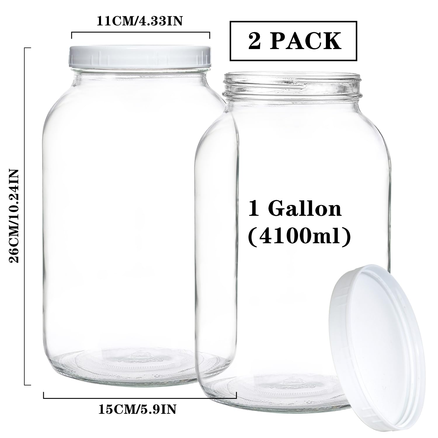 Galssmagic 1 Gallon Glass Jar with Lids,2 Pack Super Wide Mouth Mason Jars 128 oz,Glass Large Mason Jars for Food Storage Container