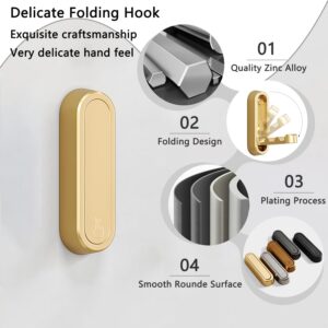 XSGTZMJ 4PCS Foldable Invisible Hook Zinc Alloy Bathroom Wall Hook Retractable for Closet Scarf Hat Robe Key Purse Bag Folding Hooks Minimalist Style (Gold)