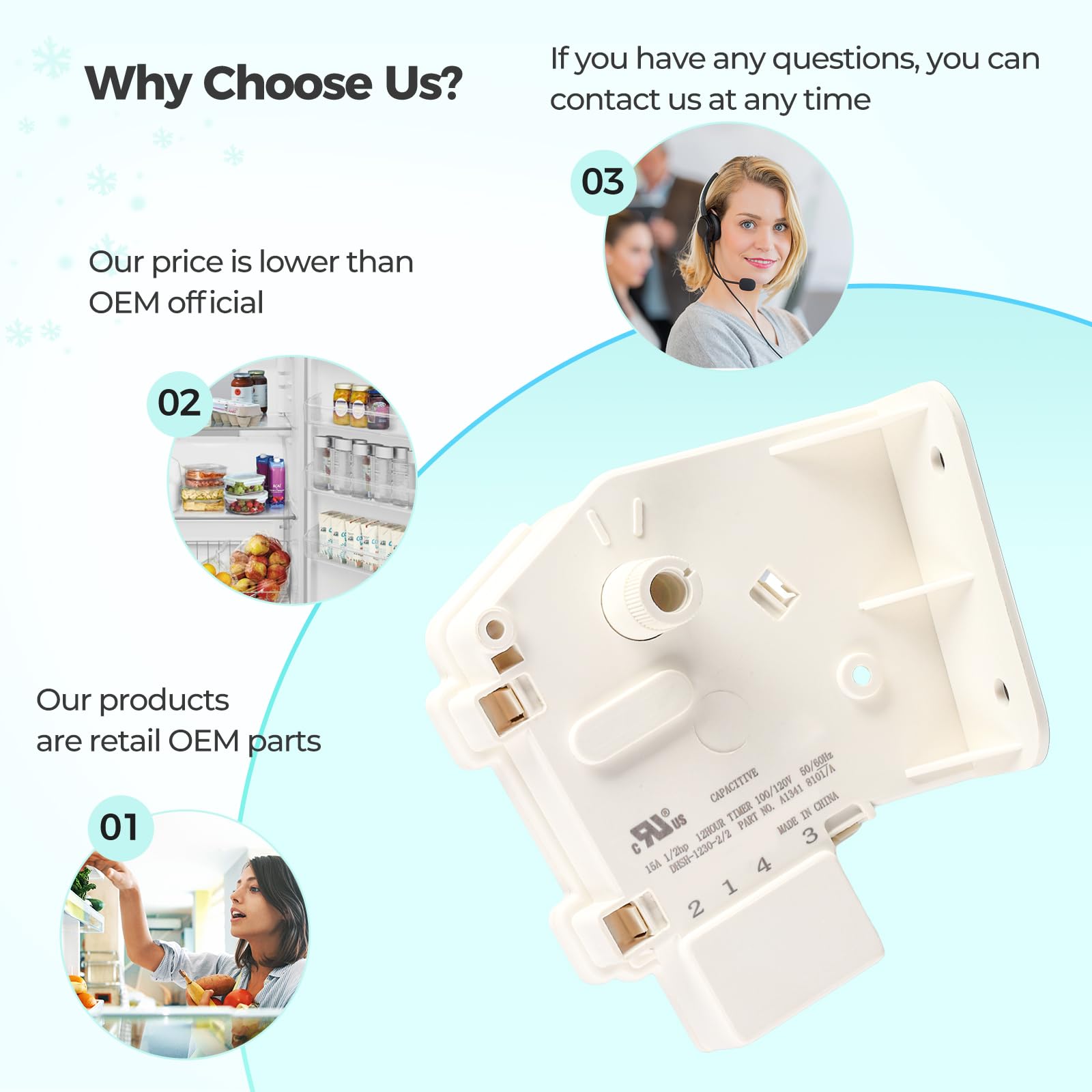 5304518034 Refrigerator/Freezer Defrost Timer Compatible with Frigidaire Kenmore Whirlpool Crosley Etc, Replacement Part 297318010 216744500 216744400 216517400 AP6799886 Etc