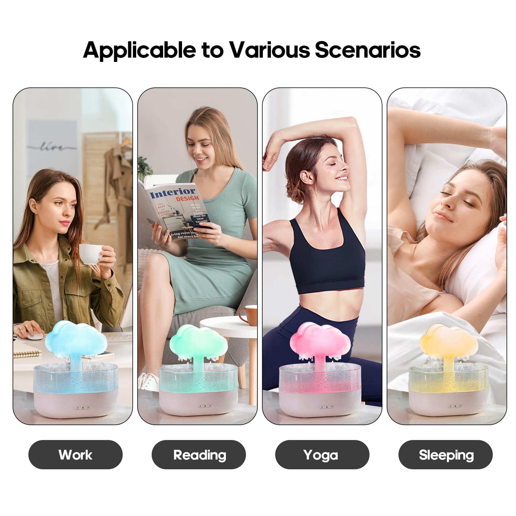 Rain Cloud Humidifier Water Drip, Mushroom Rain Lamp Waterfall, Aromatherapy Essential Oil Rain Diffuser, Raining Cloud Night Light with 7 Changing Colors for sleeping