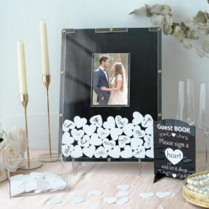 AerWo Wedding Guest Book Alternative, Acrylic Guest Book Wedding Reception Wedding Heart Guest Book Drop Box with Picture Frame,100 Acrylic Hearts,Wedding Signs for Graduations Baby Shower Anniversary