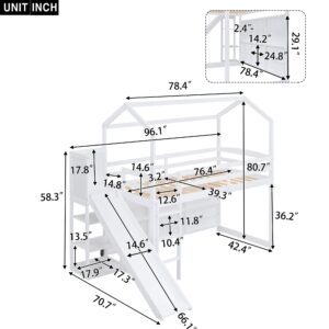 Merax Twin Size House Loft Bed with Slide and Storage Shelves, Wood Loft Bed for Boys & Girls (White)