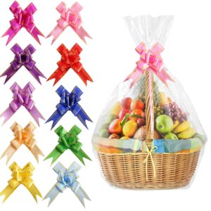 maouywiee hampers bags with pull bows, 10 pack 18.9 x 25.6 inches basket gift, cellophane wrap bags for hamper making easter gift presents packaging valentine's day cellophane bags