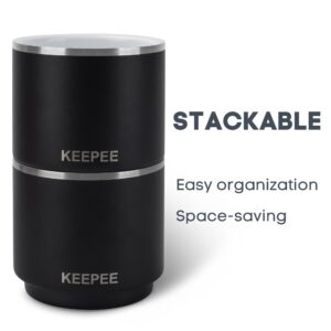 KEEPEE 4 oz Stackable Cup, Vacuum Insulated Espresso Coffee Cup with Ceramic Coating, Stainless Steel, 2 Pack, Matte Black