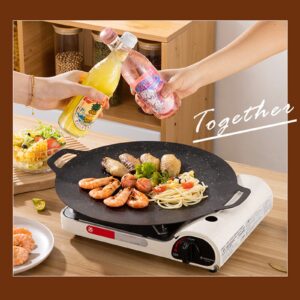 DaMohony Non-Stick Pan 15 inch, Korean Grill Pan for Gas/Electric Stove Top, Round BBQ Griddle Pan with Hangable Handles, Portable BBQ Grill Flat Pans for Outdoor Home Baking Pancakes Ribs