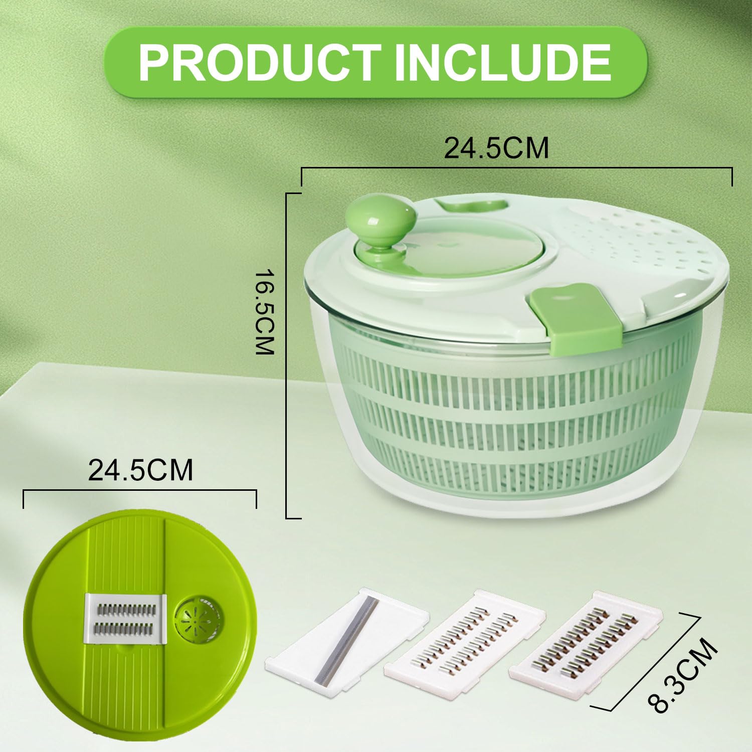 5 In 1 Salad Spinner, Large Salad Spinner with Vegetable Chopper, Drain, Bowl, And Colander, Multi-Use Lettuce Spinner, Fruit Washer, Wash, Spin and dry Salad Greens, Fruits & Vegetables (green)