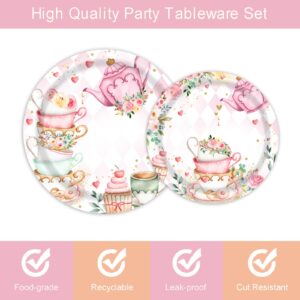 Tea Party Supplies Tableware Kit for 24 Guests Let's Partea Birthday Bridal Shower Party Paper Plates Napkins Floral Garden Party Decorations Favors for Girls Women