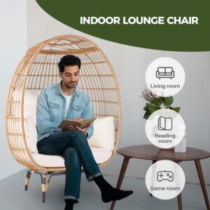 OTSUN Wicker Egg Chair, Oversized Egg Basket Chair for Living Room, Backyard, Outdoor Indoor Lounger with 4 Cushions, 440lb Capacity, Steel Frame, Ivory