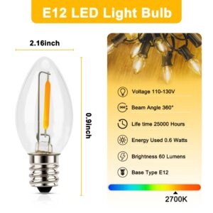 C7 LED Night Light Bulbs - E12 Candelabra Base Christmas Village Replacement Bulbs, 120V 0.6W Equivalent 7W Incandescent Bulb for Villages Houses Dept 56, Christmas Craft Village House Decor, 6 Pack