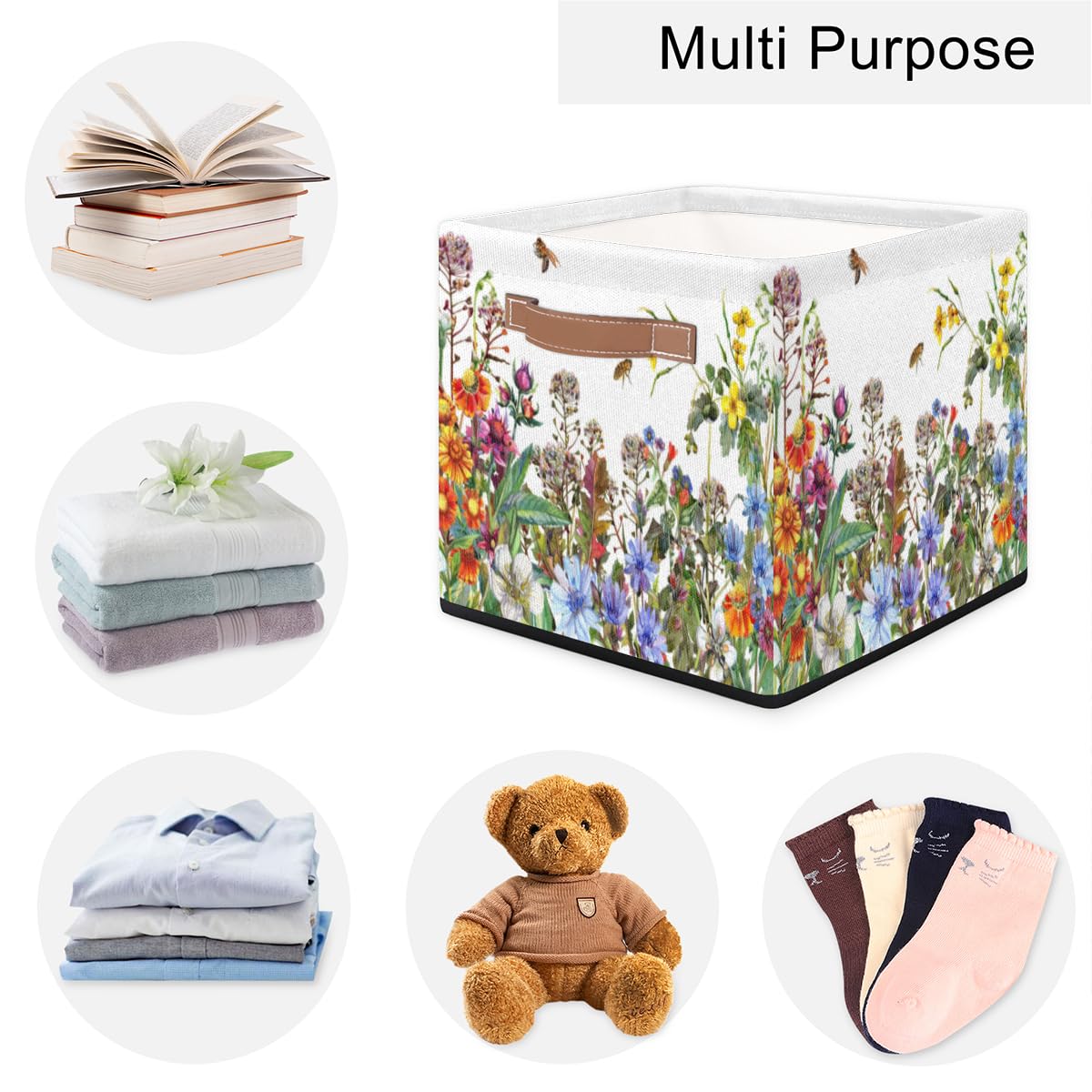 13x13x13 Storage Cube Bins Wildflowers Floral Storage Cubes 13 inch Collapsible Storage Bins Cubby Storage Baskets for Organizing Shelf Cabinet Bookcase Boxes