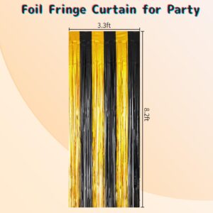 Merear Backdrop for Party Decorations, 3 Pack Black and Gold Foil Fringe Curtains Party Decor 8.2 * 3.3 FT Tinsel Streamers Birthday Party Decorations Photo Fringe Backdrop for Party, Graduation