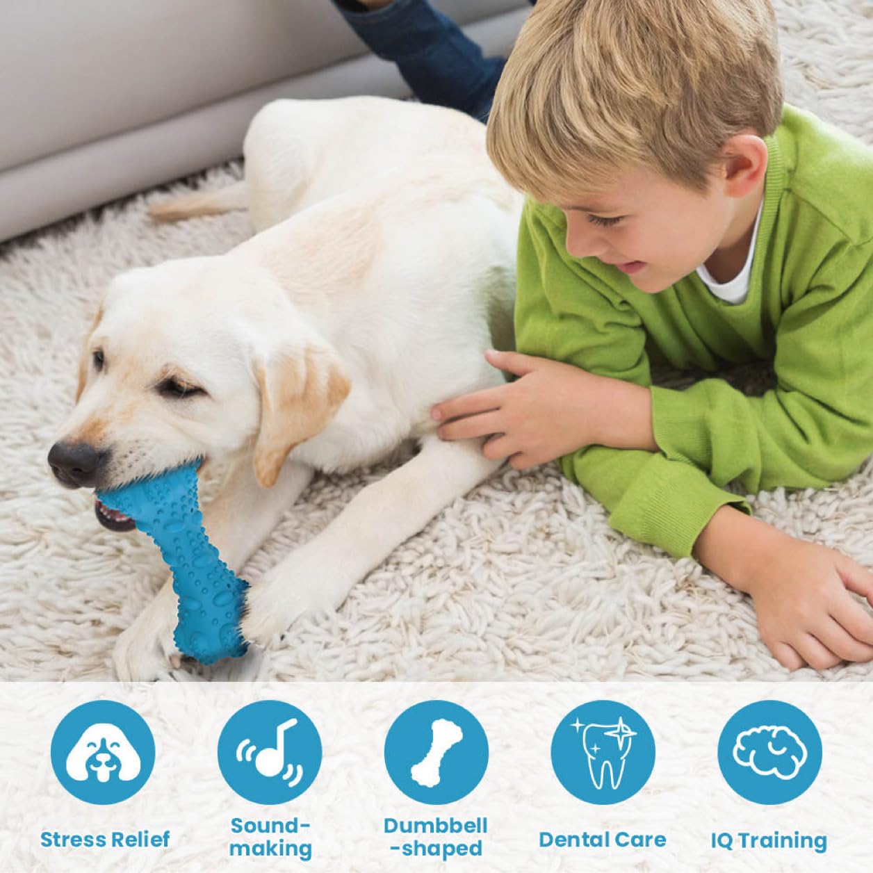 2 in 1 Premium Dog Toy, Dog Toys for Aggressive chewers, Combinated Food Dispenser and Speaker Function, Unique Design, Easy to Chew; 100% Safe Natural Rubber; for All Breed and Species