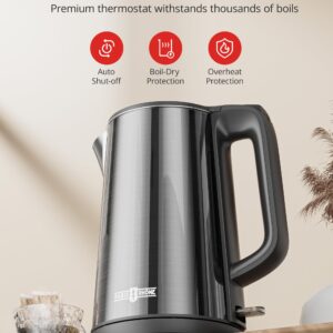 Electric Kettle Stainless Steel, Paris Rhône 1.7 Liter Cordless Hot Water Boiler Electric Tea Kettle BPA-Free, Electric Kettle For Boiling Water Auto Shut Off & Boil-Dry Protection