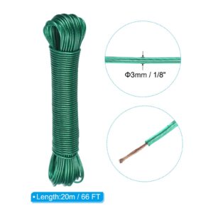 PATIKIL Plastic Coated Clothesline, 1/8 Inch x 66 FT Extra Strong Steel Core Clothes Lines Wire for Drying Clothes, Outside Hanging, Green